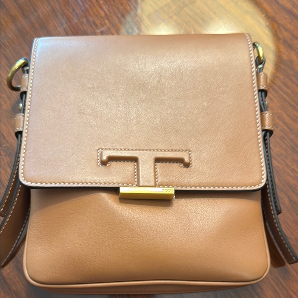 Tod's Tan Leather Crossbody Bag with T-Shaped Hardware